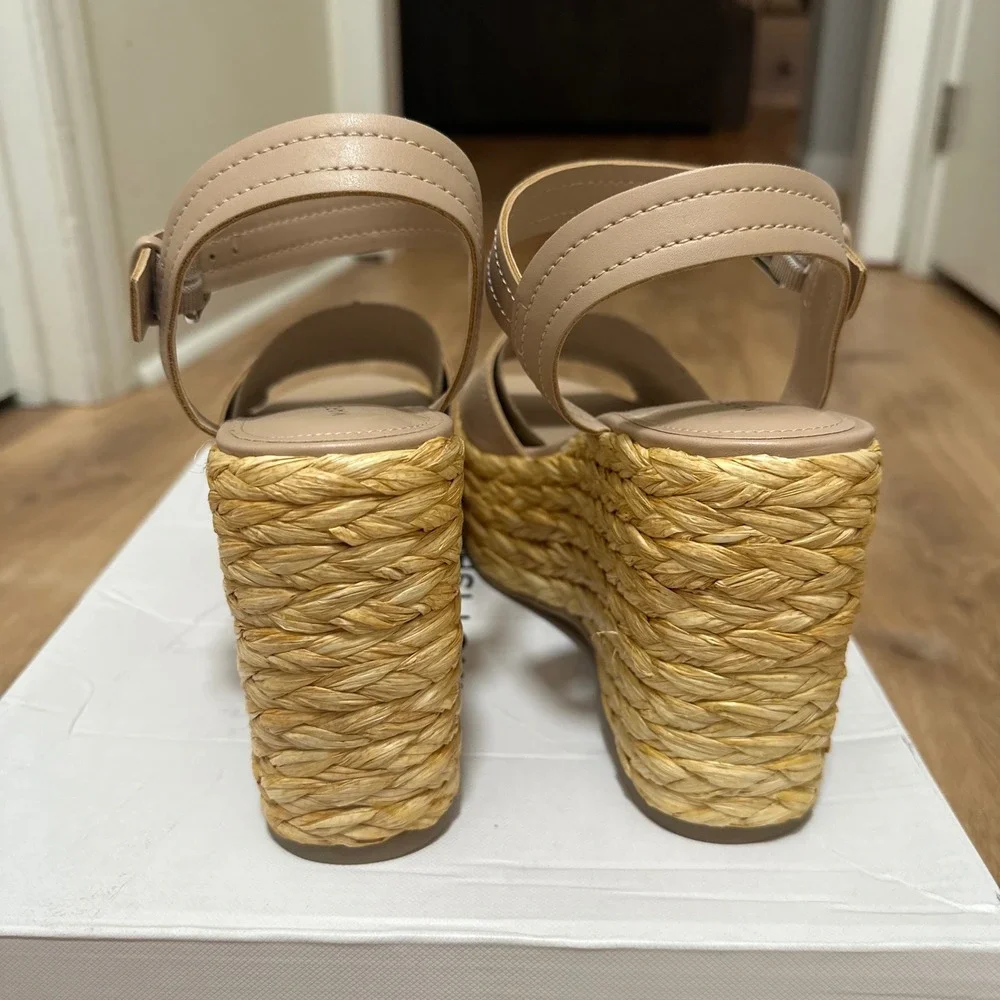 Marc Fisher | Tan Burian Espadrille Platform Wedge Ankle Strap Sandals‎
